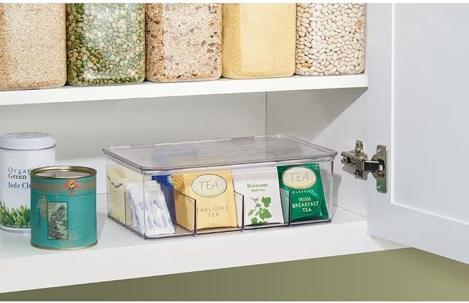 mDesign Tea Bag Single Serve Pouch Divided Box Holder Organizer, Clear - Image 2