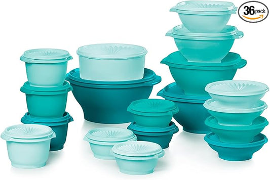 Tupperware Heritage Collection, New 36 Piece Food Storage Container Set in Vintage Green, Dishwasher Safe and BPA Free (18 containers, 18 lids) by Tupperware