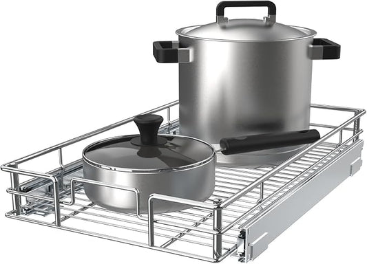 Pulloutor Pull Out Cabinet Organizer,Slide Out Kitchen Cabinet Storage Shelf and Drawer Organizer NEED 12" W and 22" D Cabinet, Chrome Finish (11 * 21 in) by Pulloutor