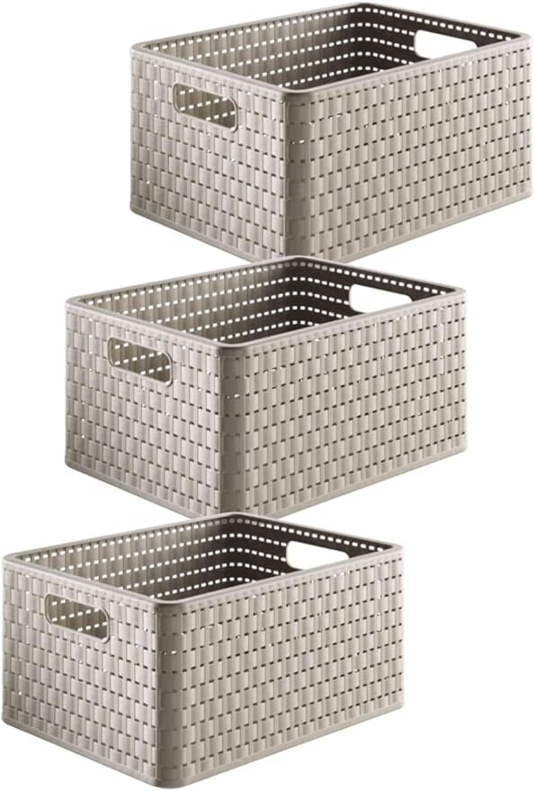 Rotho Country Set of 3 Storage Baskets 18 l, 3 x A4/18l (36,8 x 27,8 x 38,5 cm), Cappuccino by Rotho