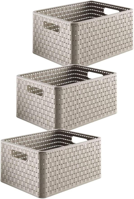 Rotho Country Set of 3 Storage Baskets 18 l, 3 x A4/18l (36,8 x 27,8 x 38,5 cm), Cappuccino by Rotho