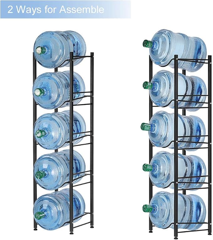 LIANTRAL 5 Gallon Water Jug Holder, 5 Tiers Black Heavy Duty Water Rack | Freestanding Water Bottle Organizer for Home Office - Image 4