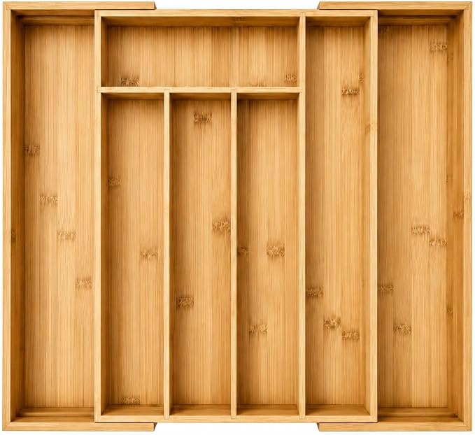 MASS DYNAMIC Bamboo Expandable Cutlery Tray (7 Compartments (4S & 3L)) by MASS+DYNAMIC
