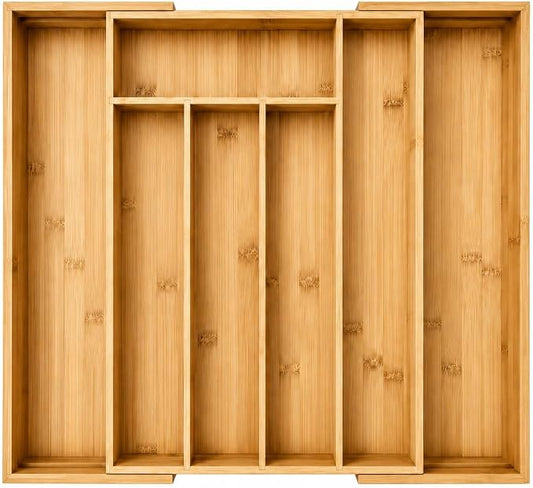 MASS DYNAMIC Bamboo Expandable Cutlery Tray (7 Compartments (4S & 3L)) by MASS+DYNAMIC