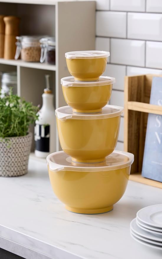 Rosti Margrethe Set of 4 Plastic Mixing Bowls - 4 Lids Included - Airtight Salad Bowls - Airtight Salad Bowls - 0.25 Litre, 0.5 Liter, 1.5 Litre and 3 Litre, Curry - Image 2