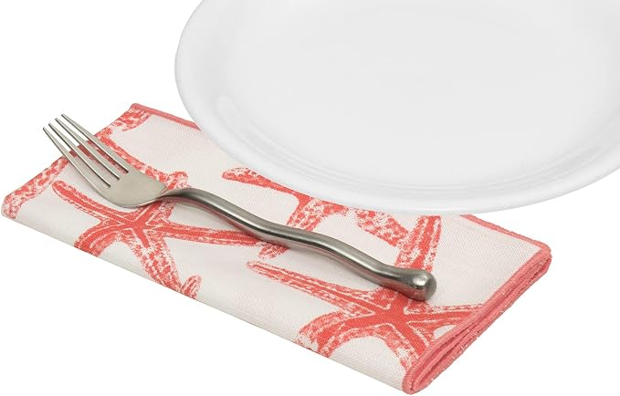 Cloth Napkins 100% Cotton Fabric Linen Napkin for Beach Wedding Reception Table Decor, Party Ideas, Coral Red Starfish Coastal Tablescapes 18" x 18" Dinner, Set of 4 - Image 6