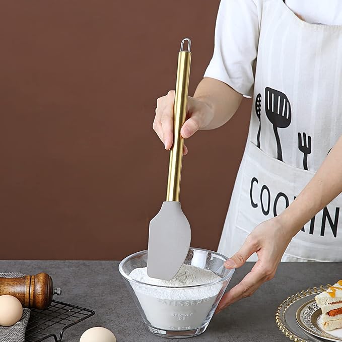 Gold Spatulas, Berglander Non-stick Silicone Flexible Scrapers Baking Mixing Tool With Titanium Gold Plating Handle, Baking Tools, Heat Resistant, Dishwasher Safe, Easy to Clean - Image 5