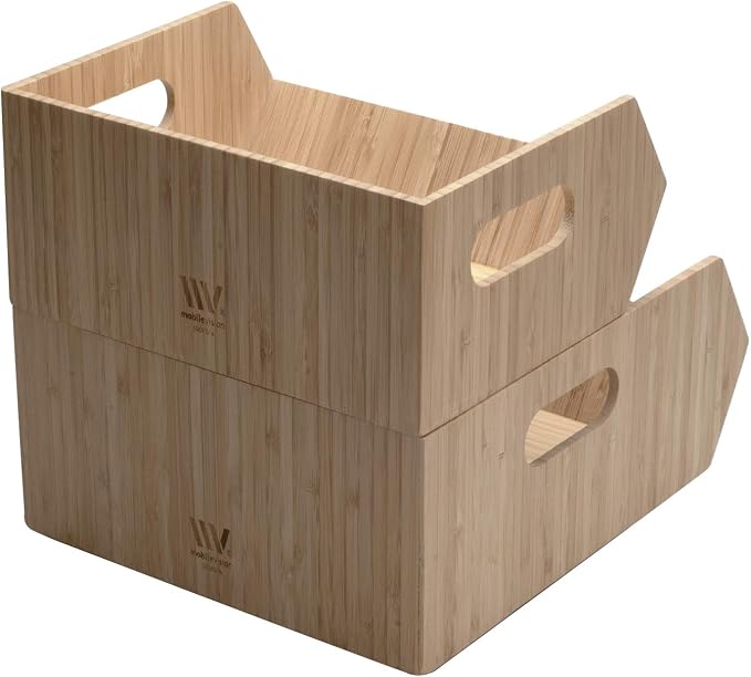Mobilevision XL Versatile Bamboo Storage Bins for Pantry & Kitchen Cabinet Organizer Multi-Purpose / 2 Piece Stackable Set Larger Bins - Image 8