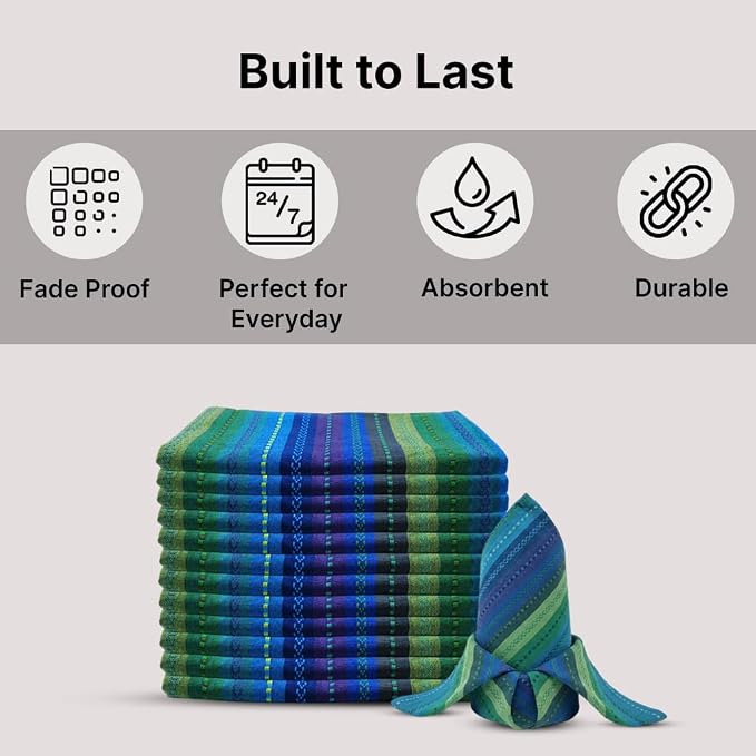 LFH Home Cotton Rich Cloth Salsa Napkin Set of 12 Washable Soft Durable Striped Table Napkins for Dining Wedding Daily Use Reusable Eco-Friendly Fabric Napkins for Elegant Settings(18x18)-Blue Multi - Image 5