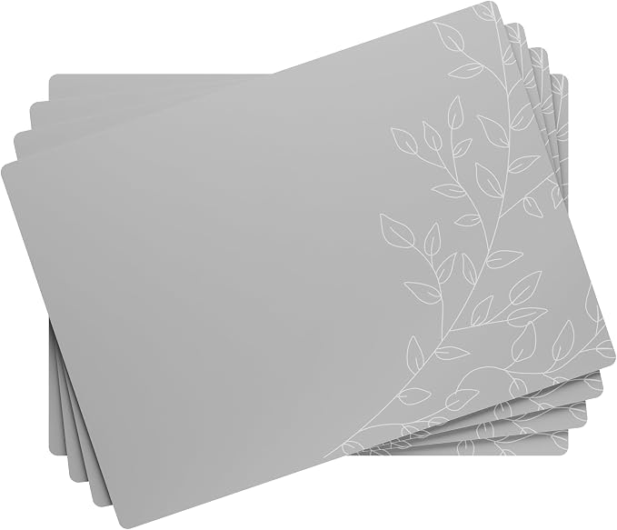 Royalty Art Boho Placemats, Set of 4, Silver Grey, Cork Backed | Wipeable heat resistant surface, kitchen and dining table protection, floral farmhouse pattern - Image 5