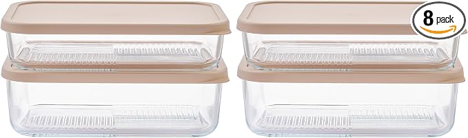 Glass Food Storage Containers with Lids — 8 Piece — 57.5 oz & 40.57 oz Glass with BPA-Free Leakproof Stackable Lids — Microwave, Oven & Dishwasher Safe — Ideal for Meal Prep & More - Cashew Cream by DuraLiving