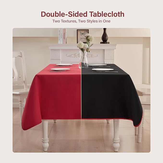 BALCONY & FALCON Rectangle Table Cloth Waterproof Black & Red 70"x55" | Rectangular Washable Wrinkle Resistant Table Cloth Linen Fabric Tablecloths for Dining Party Kitchen Wedding and Outdoor Use - Image 5