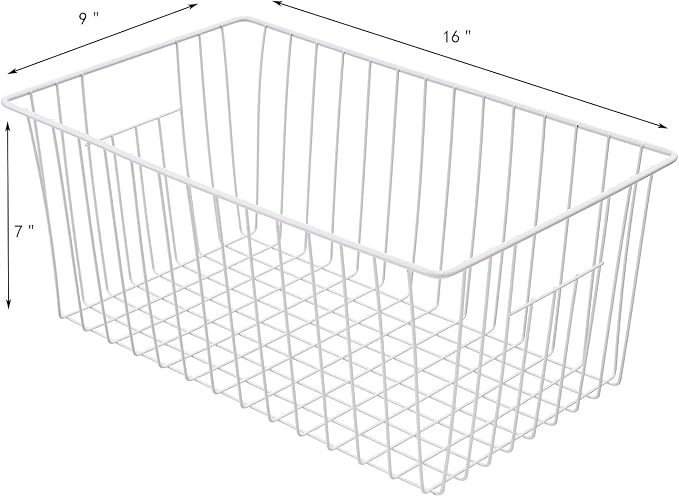 Freezer Basket Organizer, Refrigerator Metal Wire Storage Divider, Household Container Bins with Handles for Kitchen, Pantry, Cabinet, Closets - Pearl White (4, 16in x 9in x 7in) - Image 3