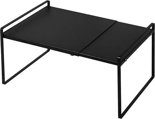 Nxconsu Expandable Shelf for Cabinets, Cabinet Shelf Riser, 12" Black | Heavy-Duty Organizer Metal Dish Riser for Cabinets Holds 50LBS and Expands 13.4 to 24.5 in for Kitchen Pantry Plate Mug Spice by Nxconsu