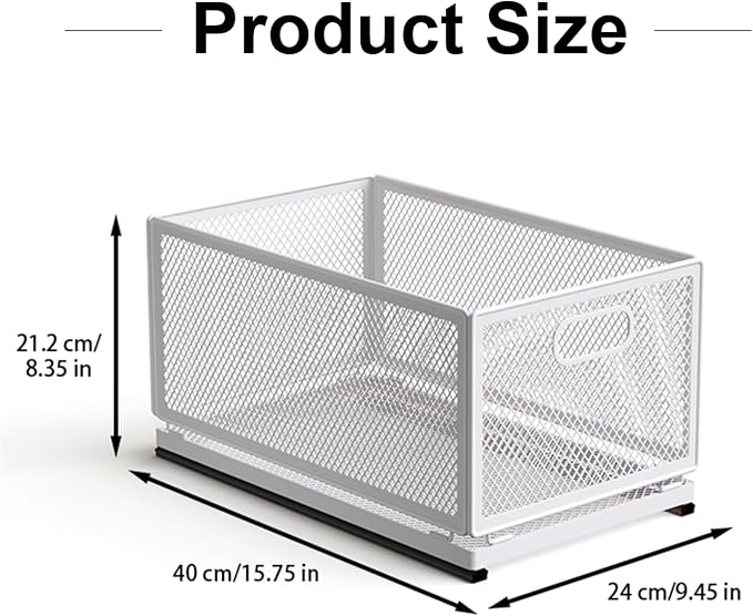 Pull Out Cabinet Organizer, Slide Out Drawers Fixed with Adhesive Nano Film, Pantry Shelves Sliding Drawer Storage Organization for Kitchen/Bathroom/Bedroom (15.7*9.4*8.3inch/40*24*21.2cm) - Image 3