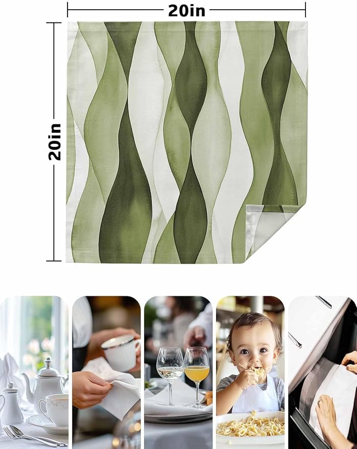 Sage Green Stripes Cloth Napkins Washable Set of 6, 20 x 20 Inch Reusable Retro Farmhouse Abstract Lines Dinner Table Napkins Cloth Bulk for Weddings Kitchen Restaurants Hotel Events Parties - Image 5