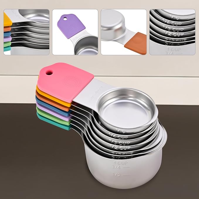 EDELIN Magnetic Measuring Cups and Spoons Set, Stainless Steel 7 cup and 7 spoon with 1 Leveler, 18/8 304 stainless steel (Multicolour 15 sets) - Image 8