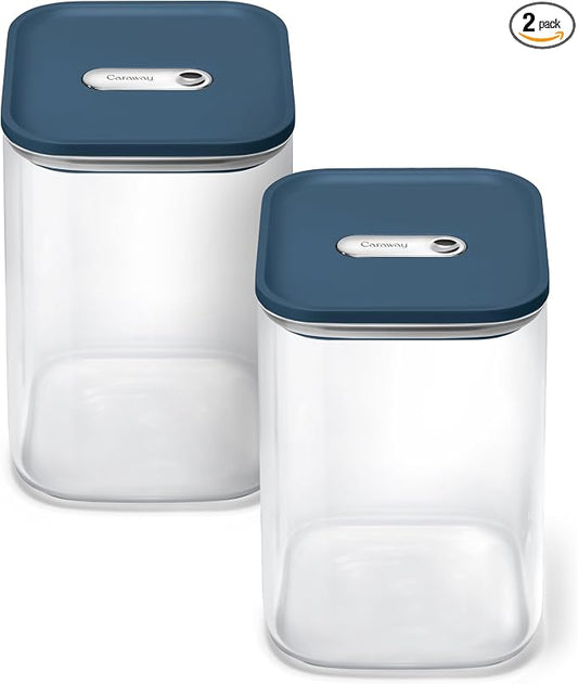 Caraway 4 qt Glass Airtight Food Storage Containers with Lids | Non-Toxic, Stackable, Space-Saving Airtight Containers for Pantry, Dry Goods, 2 Pack, Navy by Unknown