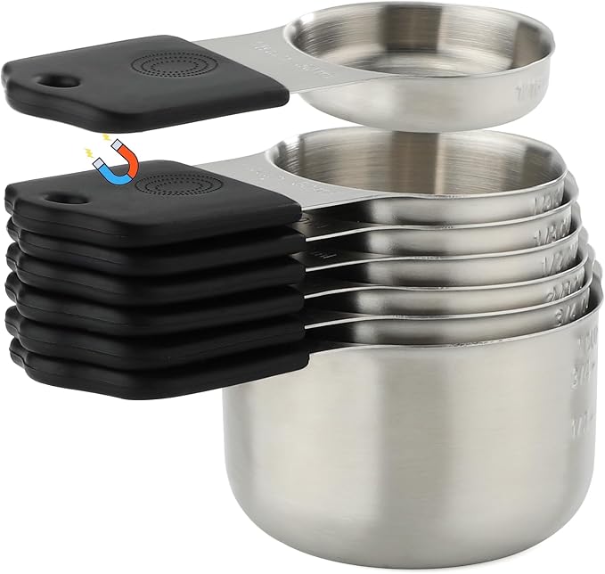 Measuring Cups Stainless Steel Magnetic Measuring Cups Set of 7 | Stackable Nesting Heavy Duty Metal Measure Cup for Measuring Dry or Liquid Ingredients by YAMOLIN