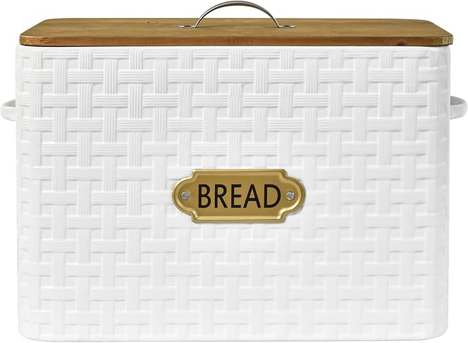 EMAX HOME Extra Large Space Saving Farmhouse Bread Box With Wood Lid - Vertical Breadbox Bread Storage Bin Holder for Kitchen Countertop, White - Image 7