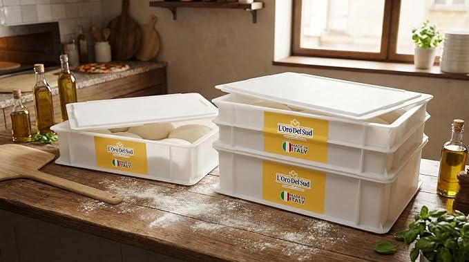 L'Oro Del Sud Commercial Dough Proofing Box Tray with Lid, White, 2 Trays | 23.6" x 15.74" x 2.75" Stackable Dough Tray for Pizza Dough Proofing, Impact and Temperature Bin Resistant, Product of Italy - Image 7