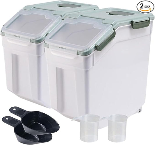 Saim 2 Pack 50lb Flour & Rice Storage Container Bin,Rice Dispenser (Green) | BPA free plastic with seal lid, rolling wheels and measuring scoop, one-hand scooping for rice, flour, cereal and grain by Saim