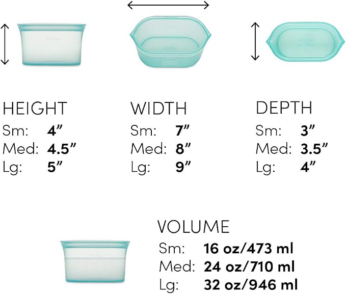 Zip Top Reusable Food Storage Bags | 3 Dish Set [Gray] | Silicone Meal Prep Container | Microwave, Dishwasher and Freezer Safe | Made in the USA - Image 4