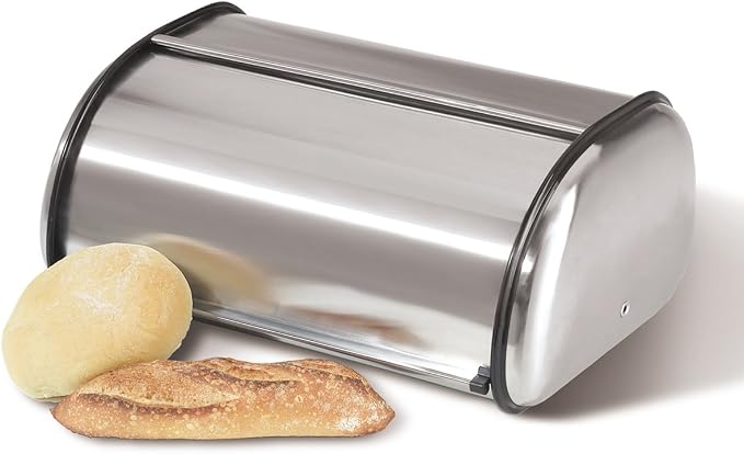 Oggi Stainless Steel Roll Top Bread Box for Kitchen Countertop with Stainless Steel Lid - Fits Multiple Large Loaves of Bread and Other Freshly Baked Goods Including Cookies, Bagels, Muffins by Unknown