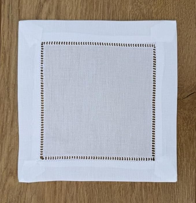 Set of 50 White Cotton Cocktail Napkins (6"x6") – 100% Pure Cotton Cloth Coasters with Elegant Ladder Hemstitch – Bulk Value Pack - Image 8