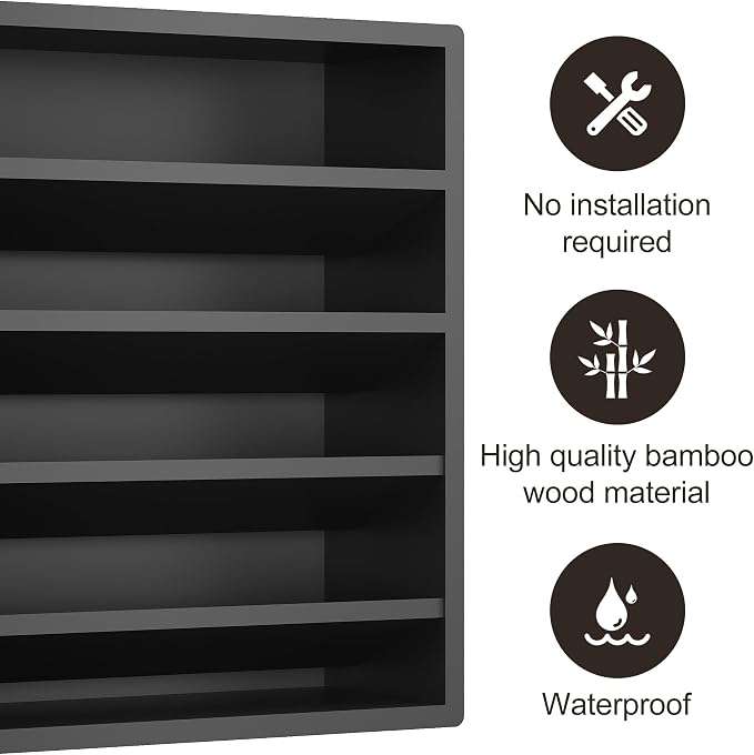 Orimade 4 Tier Spice Rack Organizer for Cabinet, Freestanding Bamboo Seasoning Rack for Countertop, Cupboard, Pantry, Kitchen, 13.18 x 4.13 x 12.2 inches(Spice Jars Not Included), Black - Image 4