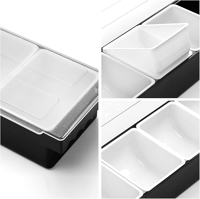 Ice Chilled Serving Tray Condiment Pots 4 Compartment Condiment Server Caddy (4 Compartments) - Image 3