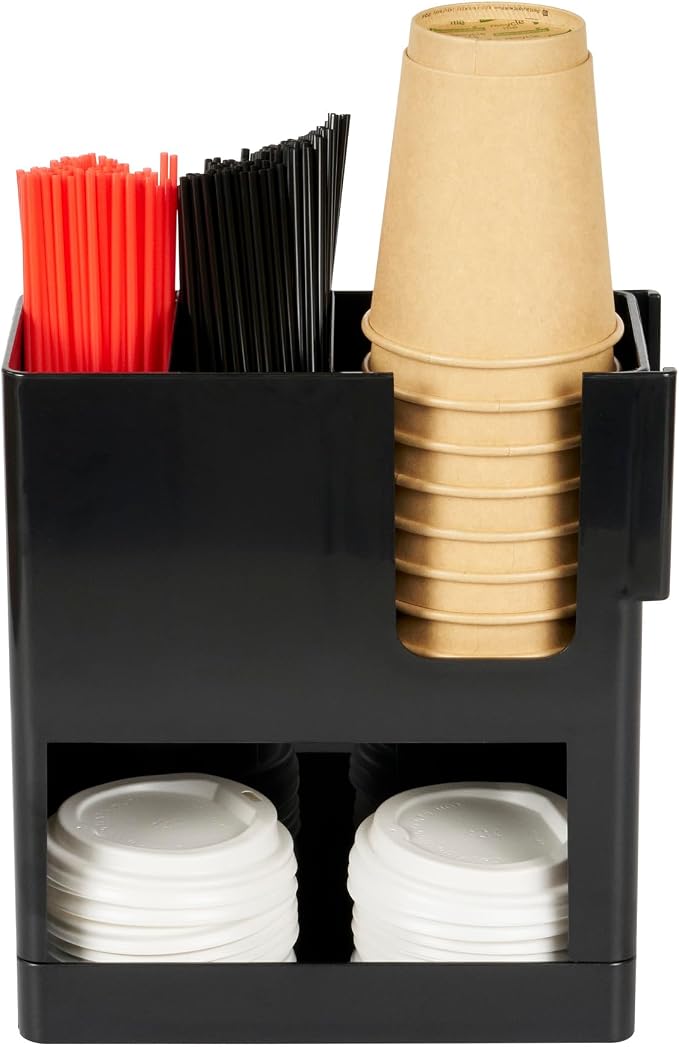 Restaurantware Restpresso Coffee Bar Organizer, 1 Count Durable 4 Compartments, Compact Size, Black Plastic Tabletop Coffee Supplies Organizer For Homes, Office Spaces, Breakrooms, and Lounges - Image 10