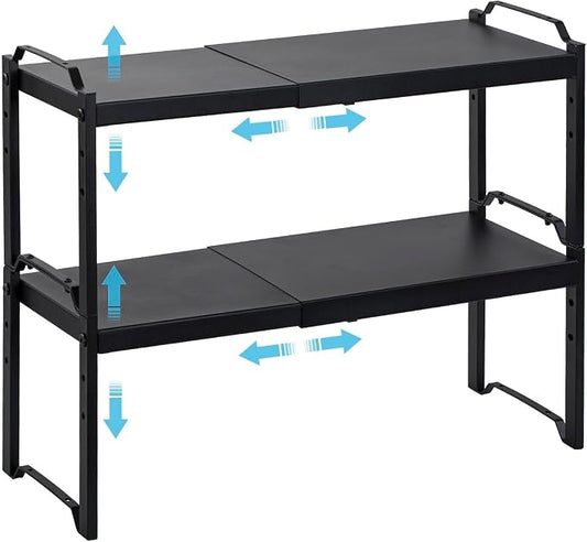 Expandable Cabinet Shelf Organizer, Adjustable kitchen Countertop Storage | 2 Pack Stackable Metal Kitchen Cabinet Countertop Storage Shelves, Heavy Duty Counter Cupboard Pantry Organizers, 20.5" Long by X-cosrack