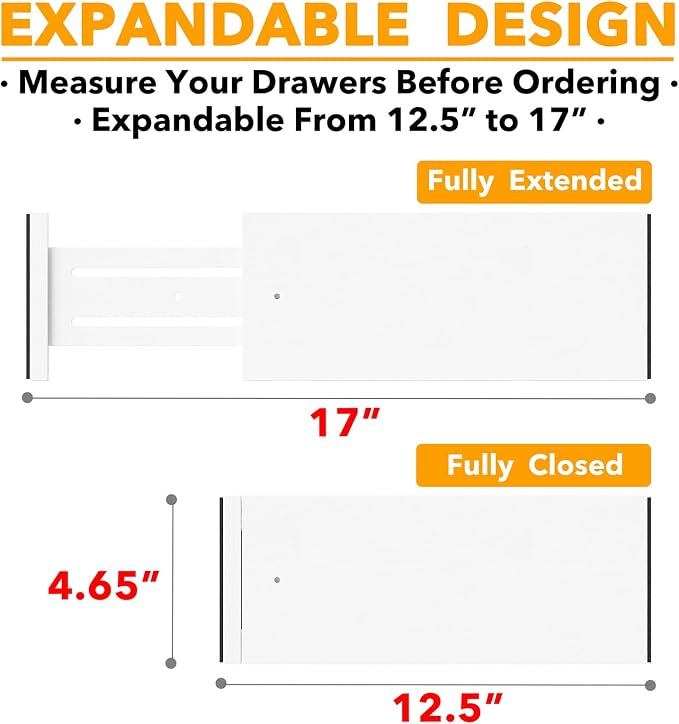 SpaceAid Bamboo Dresser Drawer Dividers 6 Pack, (Need 4.65" Deep Drawer) Adjustable 12.5“-17” Organizers, Expandable Organization for Clothing, Clothes, Dressers, White - Image 3