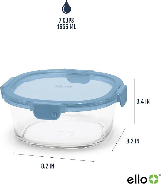 Ello Color Lock 7 Cup Glass Meal Prep Containers & Lids, 2 Pack, Slate/Wisteria - Image 4