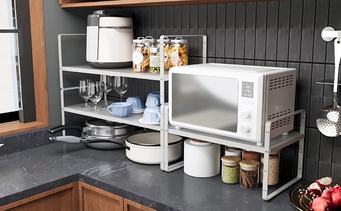 16.5~27.1" Expandable Shelf，1Pack 8.1" Wide Adjustable Height Cabinet Shelves，White - Image 2