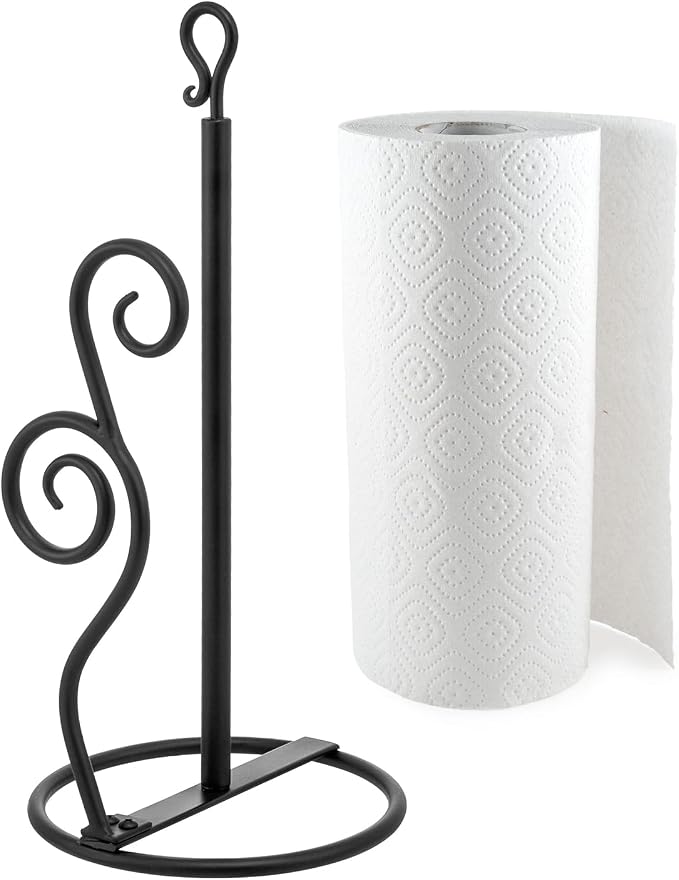 MyGift Rustic Burnt Solid Wood and Industrial Matte Black Metal Dining Combination Caddy with Paper Towel Roll Dispenser Stand, Napkin Holder, and Spice Rack (Matte Black Metal) by MyGiftHome