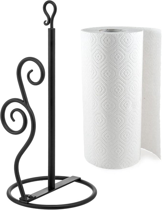 MyGift Rustic Burnt Solid Wood and Industrial Matte Black Metal Dining Combination Caddy with Paper Towel Roll Dispenser Stand, Napkin Holder, and Spice Rack (Matte Black Metal) by MyGiftHome
