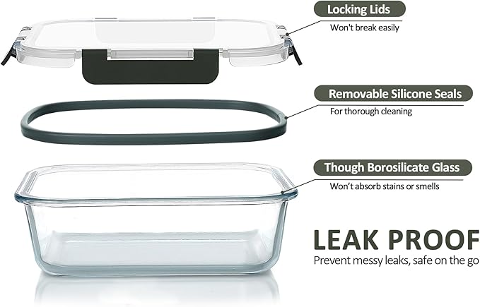 M MCIRCO 30 Pieces Extra-Large Glass Food Storage Containers with Snap Locking Lids,Glass Meal Prep Containers Set - Airtight Lunch Containers, Microwave, Oven, Freezer and Dishwasher - Image 3