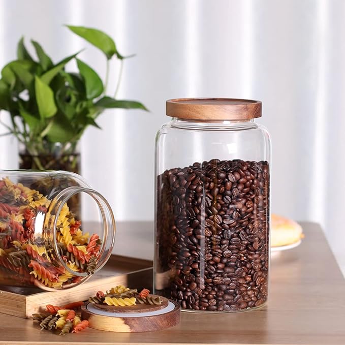 Large Glass Food Canisters, 93 FL OZ(2750ml) Kitchen Serving Stoarge Container with Airtight Wooden Lids, Cereal Dispenser Jars for Spaghetti Pasta, Powder, Spice, Tea, Coffee(8.8inch high) - Image 5