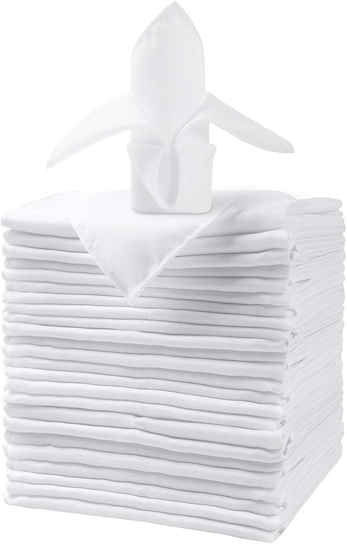 25pcs Polyester Cloth Napkins - 20 x 20 inch White Dinner Washable Napkins with Hemmed Edges for Restaurant/Wedding/Hotel(25,White) by Ascoza