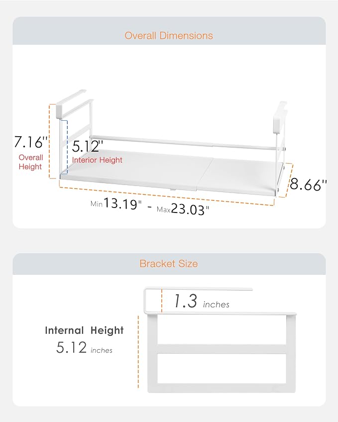 Under Shelf Storage Basket, 2-Pack Under Cabinet Shelf Organizer | Expandable Hanging Basket Holds 35 lbs Add-On Kitchen Pantry Cupboard Counter Laundry 13.19-23.03" W x 8.66" D x 5.12" H - Image 3