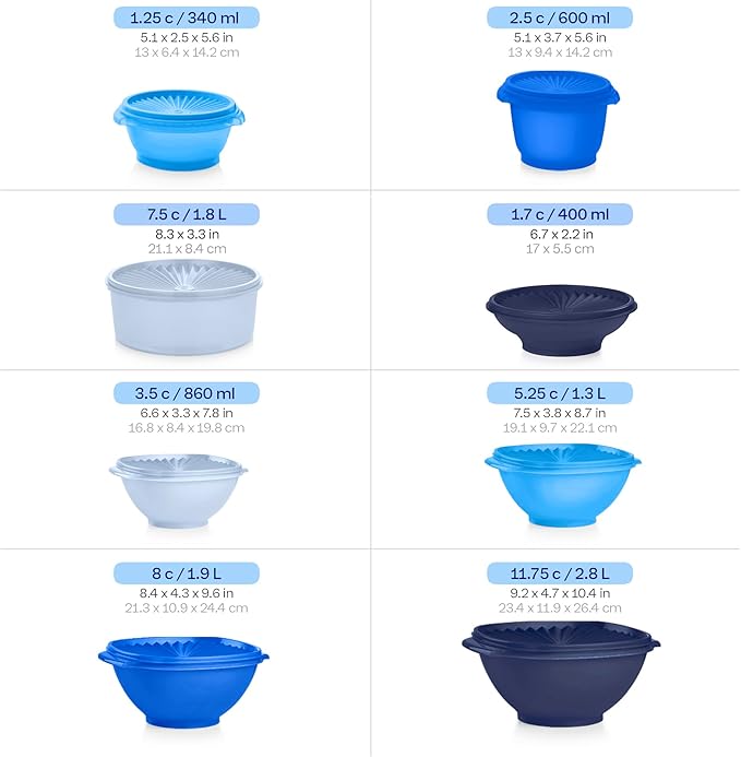 Tupperware Heritage Collection, New 36 Piece Food Storage Container Set in Vintage Blue, Dishwasher Safe and BPA Free (18 containers, 18 lids) - Image 7