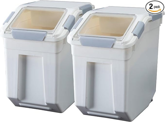 25 Liter / 40 lbs Rice Storage Container with Measuring Cup, BPA free, For Rice | Grain | Pet Food | Flour, 2 count, White by HANAMYA