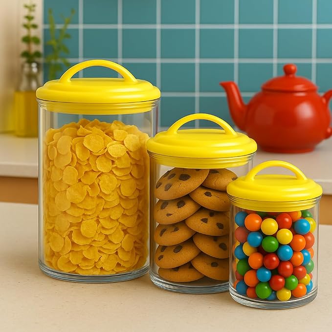 Reston Lloyd Food Storage Containers, BPA Free Airtight Canisters for Cereal, Pasta, Sugar, Coffee, Flour, Cookies, Loose Tea, for Kitchen Organization Set of 3 Lemon (Pack of 4) - Image 5