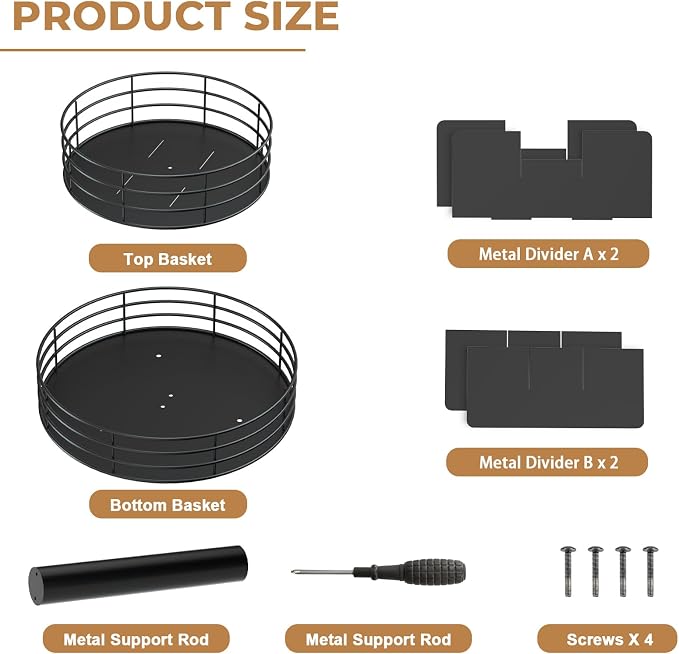 Snack Organizer - Versatile Snack Storage 2 Tier Lazy Susan with Convenient Grab-and-Go Design, Metal Snack Holder for Home, Office, Breakroom, 11.85" L x 11.85" W x 13.3" H (Matte Black) - Image 3