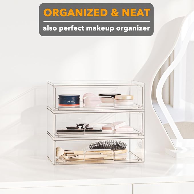 SpaceAid Bottle Storage Organizer Baby - Acrylic Bottles Station Organizer Container, Stackable Clear Drawers for Countertop, Vanity, Bathroom, Cabinet, Pantry Organization, 3 Pack, 3L, 10.3"H - Image 4