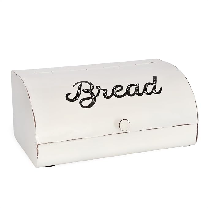 AuldHome Design Rustic White Bread Box; Farmhouse Vintage Enamelware Countertop Bread Bin by AuldHomeDesign