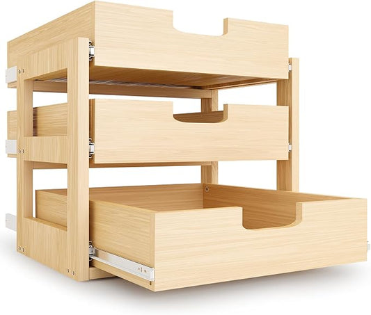 Pull Out Cabinet Organizer, 23''W×21''D×19''H Soft Close Slide Out Wooden Pull out Drawers, Three Tier Slide out Wood Cabinet Organizer, for Base Cabinet Organization in Kitchen, Pantry, Bathroom by GREHITK