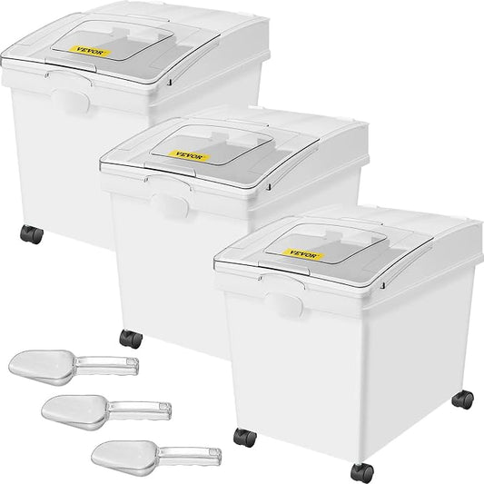 VEVOR Ingredient Bin, 10.5 Gallons Capacity Ingredient Storage Bin, PP Material Flour Bins On Wheels, White Shelf Ingredient Bin with Scoop and Sliding Lid, Commercial Storage Bins 3 Pcs/Set by VEVOR